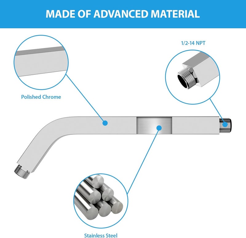 Lordear 10 Inch Shower Arm Extension, Rain Shower Head Extension Arm With Flange Square Stainless Steel Rain Shower Arm Wall Mounted,Chrome Finish - Image 5